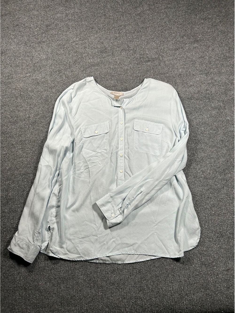 LOFT Light Blue Long Sleeve Button-Up Blouse